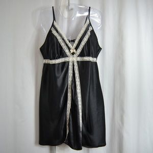 California Dynasty Black Chemise with Cream Lace